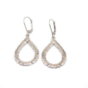 Signed AK Sterling Silver Byzantine Drop Dangle Pear Hoop Earrings